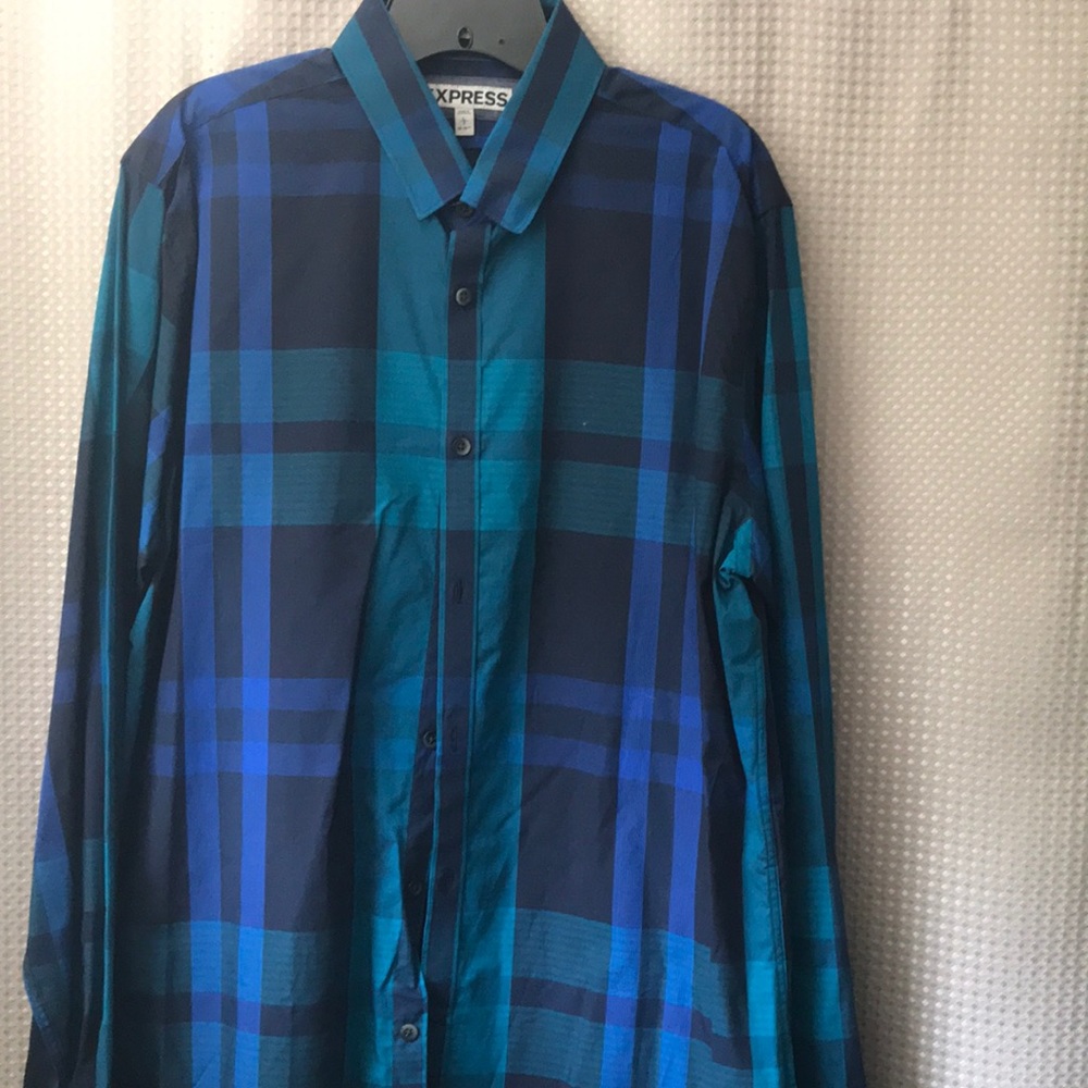 Plaid blue large express button down shirt